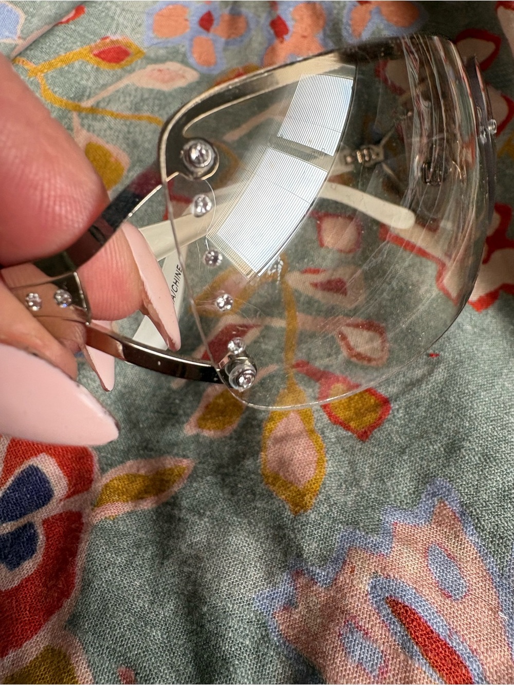 3/$10 Y2K Rimless Rhinestone Shield Sunglasses - Picture 4 of 6